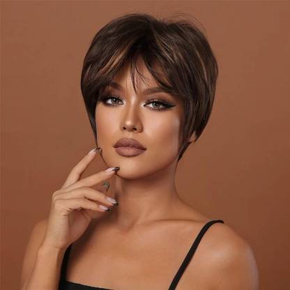 ANK 6 Inch Pixie Cut - Brown with Blonde Highlights, Synthetic  Hair Extension