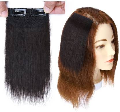 CADENZAHAIR NaturalBlack 2Clipin Remy Straight Side Bangs Patch Volume Wig Real Human 04inch Hair Extension