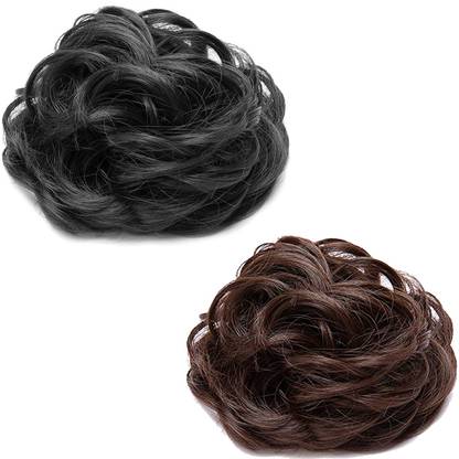 ASG 2 Pcs Messy Wavy  Bun Extension Elastic  Tie piece Wig  Ring Hair Extension