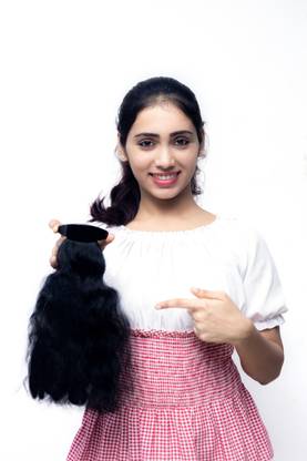 Capillatura 14 Inch Wavy Ponytail Clip-In Extensions | Jet Black | Washable, Human Hair Extension