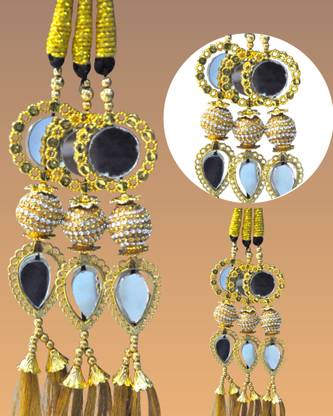 Sunduseva Classic Punjabi Paranda – Exclusive Golden Mirror and Tassel Design Hair Extension