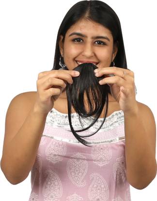 glamvibe One Clip Black Fringe With Temples|Forehead Front Bangs|| Hair Extension