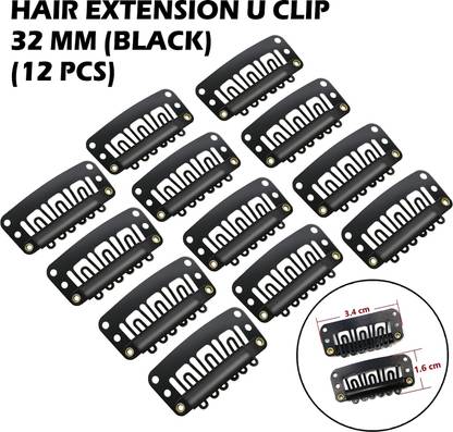 LeModish U Shape Clip For Extension Weft Wigs 32Mm- Black - 12Pcs Hair Extension