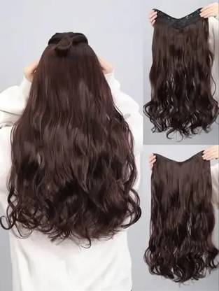 A H S Natural Brown 5 Clips Curly And Wavy  Extension, 22 inches Hair Extension