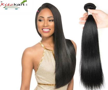 Ritzkart WOMEN HAIR WEFT, FEEL REAL HUMAN HAIR UNPROCESSED BRAZILIAN STRAIGHT HAIR WEFT 20 INCH LONG NATURAL BLACK HIGH FIBER EXTENSION WEFT 1 BUNDLE 80 GM (Double drawn) Hair Extension