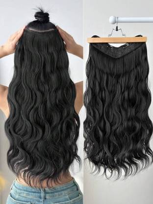 PrimeLook Women's & Girl's Curly/Wavy Natural Black Clip And Go 22 inch  Extension Hair Extension