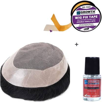 GROWTH Monofilament patch 100% Human hair Size 8X5 hair wig for Men (Combo tape, glue) Hair Extension