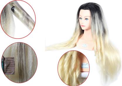 Ritzkart 100% Result  Dummy 33"long heavy & soft Goat Real  Black Off White  + high temperature Training Head With Shoulder High Grade dressing Head Dummy Hair Extension