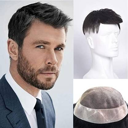 A H S 9x7 Premium Monofilament hair Patch 100% Human hair Wig For Men's Natural Color Hair Extension