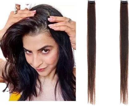 BELLA HARARO Single Clip Human Side Covers Up Patches Extension For Women 18Inch Set 2 Hair Extension