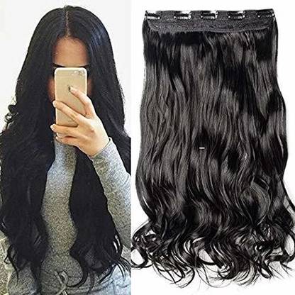 Foreign Holics 5 Clips Curly Wave Clips in on Synthetic  Extensions 28 Inch 200 Grams (Black) Hair Extension