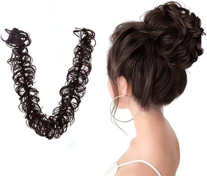 Views Brown Synthetic frill Funky messy party hair bride bun for ponytail Bun