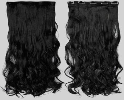 Chronex nEW 5 Clips Based 150gm Synthetic Curly Fashion Extension/Wig, Black (26Inchs) Hair Extension