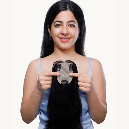 GH Gorgeous Real Natural Dark Brown 3X4" Silk Base Topper for Seamless Coverage Hair Extension