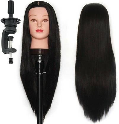 LYTIX 24-26" Synthetic Brown Extensions and Wigs Saloon Training Head  Styling Hair Extension