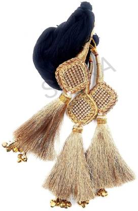 SIMKA Punjabi Heavy Design Jhumka & Ghungroo Paranda/ Braid Tassles (Golden Colour) Hair Extension