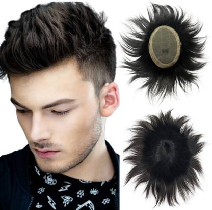 TRESS Los Angel 100% Remy Human Wig-PU Border Durable Topper (9x7, Natural Black) Hair Extension