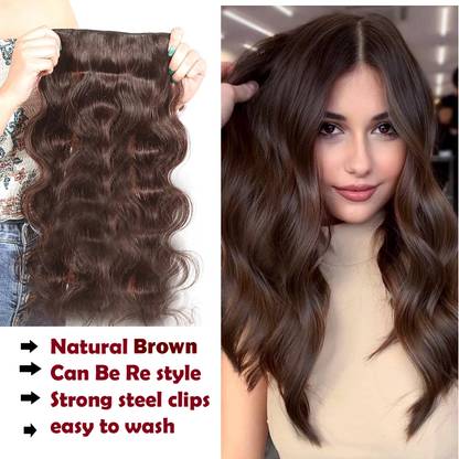 Ritzkart 16 inch brown Wavy Curly Clip-In Human  Extensions (100-110 grams) Hair Extension