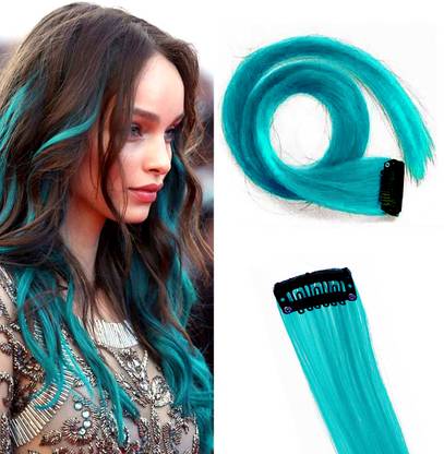 DreamExim 100% Real human hair single streak-turquoise blue-pack of 2 Hair Extension