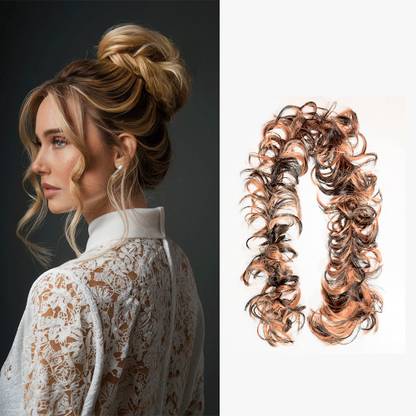 D-DIVINE Synthetic frill Funky messy party hair bride bun for ponytail (Highlight) Bun