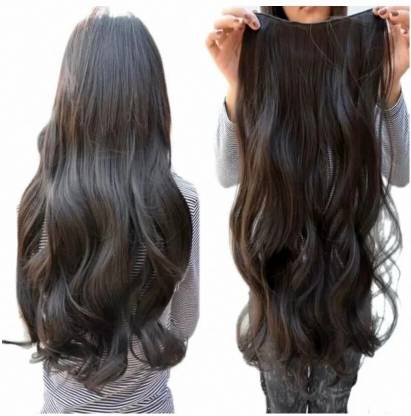 Cilxfox Women's Natural Black 5 Clip in Wavy/Curly Extension (Pack of 1)  Extension Hair Extension