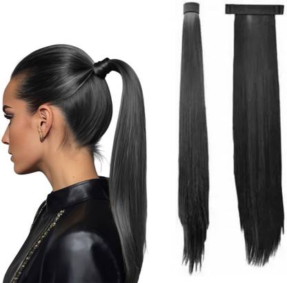 Views Black Wig Natural looking Scale 24 inches Ponytail  Extension (Pack of 1) Hair Extension