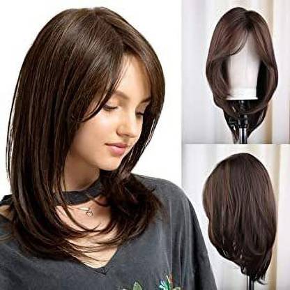 Chronex Full Head Wig Synthteic  Straight Wigs with Bangs Shoulder Length Hair Extension