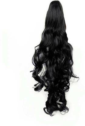 CRIBE Synthetic Curly Ponl With Attached Clip Black Color-20 inches Hair Extension