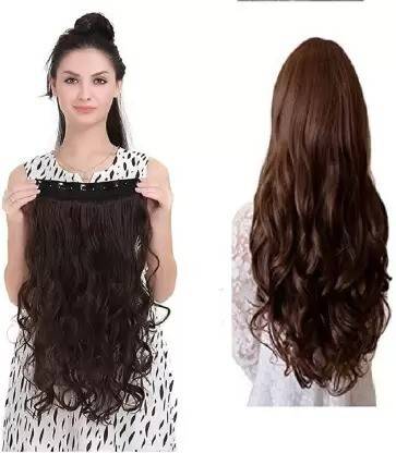 Lebene Full Head Curly/Wave Clip On Synthetic Extension For Girls 24 inch (Brown) Hair Extension