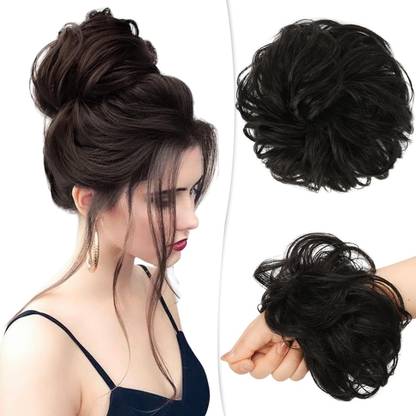 LeModish 100% Human  Bun Extensions Messy  Bun Scrunchies Real  (black) Hair Extension