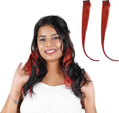 RefynHair Women Natural Human  Burgundy Red Color 16 Inches With Pack of 2 Hair Extension