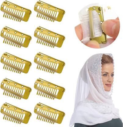 sannidhi 10Pcs Chunni Clips Dupatta Pins for Bride, Gold Wig Clip with Safety Pins Hair Extension