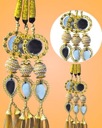 Sunduseva parandi for hair Festive Golden Paranda Tassels with Decorative Beads Hair Extension