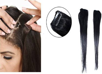 Hymaa 2 Pcs Single Clip Mixed  Side Covers Up Extension/ Patch For Women And Girls Hair Extension