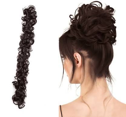 D-DIVINE Elastic Long Hair Frill Multi Purpose Bride Casual Hair (Brown) Bun