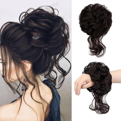 Crazy Hair Hairpiece Hair Rubber Scrunchies Curly Messy Bun Brown 1PC Bun