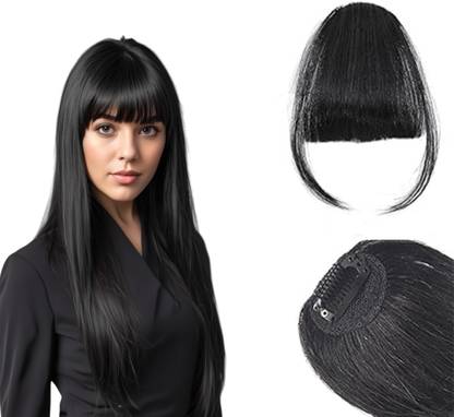 TRESS Clip in Bangs- Synthetic  Bangs Clip in  Extensions Wispy Bangs, Black Hair Extension