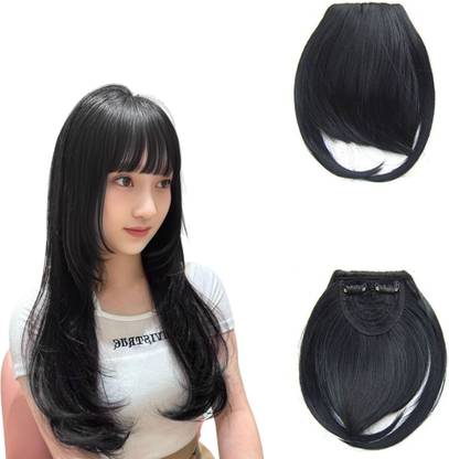 Views Double Clip in Bangs- Fake Bangs Synthetic  Bangs (Pack of 1), Black Color Hair Extension