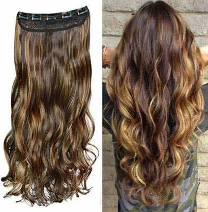 Crazy Hair 5 Clips Based 24Inch Highlighted Brown and Golden Curly Wavy  Extension Hair Extension