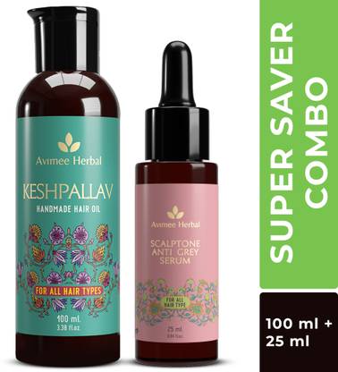 Avimee Herbal Keshpallav Hair Oil (100mL) + Scalptone Anti Grey Serum (25mL) (Super Saver Combo)