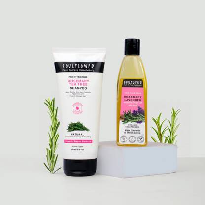 Soulflower Rosemary Tea Tree Shampoo (200ml) & Rosemary Lavender Hair Oil(120ml) Hair Oil