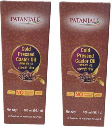 PATANJALI COLD PRESSED CASTOR OIL WITH VITAMIN E 100ml - (Pack of 2) Hair Oil
