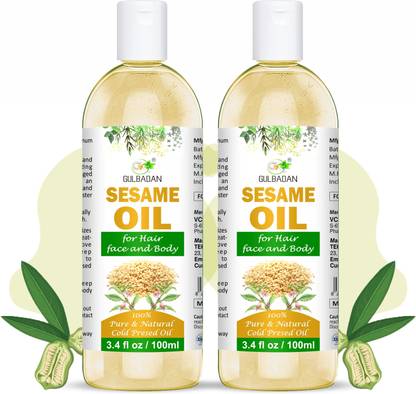GULBADAN Organic Virgin Sesame Oil (Pure ColdPressed Oil) For Hair, Body, Skin Care, Massage Hair Oil (Pack of 2) Hair Oil