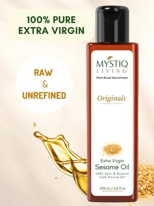 Mystiq Living Extra Virgin Sesame Oil (Cold Pressed) For Skin & Hair- 200ml, Natural and 100% Pure (Organic) Hair Oil