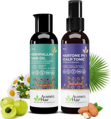Avimee Herbal Keshpallav Oil (100ml) & Hairtone PV1 Spray (100ml) | Hair Fall Control Hair Oil