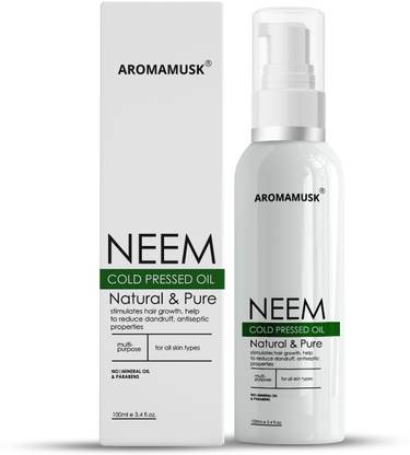 aromamusk USDA Organic 100% Pure Cold Pressed Neem Oil For Hair, Skin & Nails - Natural Insect Repellent Hair Oil