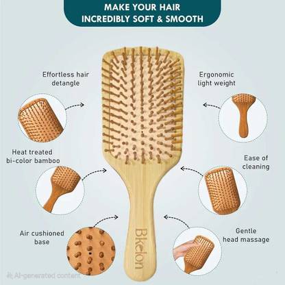 BKelon Pack of 2 Bamboo Hair Brush + Fine Tooth Comb