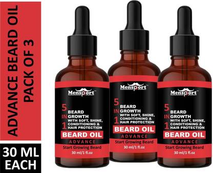 Mensport 5 IN 1 ADVANCE BEARD OIL- For Beard Growth With Soft, Shine, Conditioning & Hair Protection Combo pack of 3 bottles of 30 ml(90 ml) Hair Oil