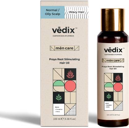 Vedix Ayurvedic Mens Hair Oil for Hair Growth - Praya Root Stimulating Hair Oil With Neem + Camphor + Amla Customized For Oily Scalp & Wavy Hair - 100ml Hair Oil