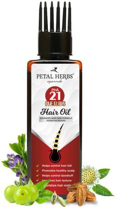 Petal Herbs Ayurveda PHA 21 Herbs Hair Oil with Comb Applicator - Scalp and Medicinal Ayurvedic Hair Oil